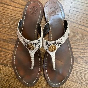Tory Burch Snakeskin leather flip flops